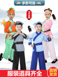 Kids' Traditional Chinese Farmer/Villager Costume for Stage Performances