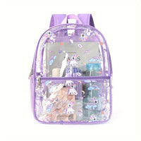 Kids Cartoon Print Transparent PVC Backpack for School and Casual Use