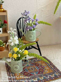 Dollhouse Miniature Floral Arrangement in Iron Bucket Pot