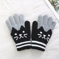 Kids Winter Warm Fleece Lined Gloves for Boys and Girls - Cartoon Cat Design