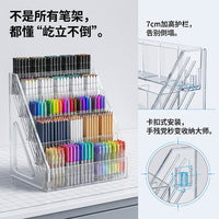 Acrylic Pen Holder with Multi-Grid Storage for Desk Organization