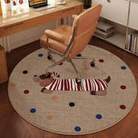 Round Chair Mat for Hard Floors and Carpets, Non-Slip, Washable, Mid-Century Style Faux Linen Rug for Office and Desk Chairs