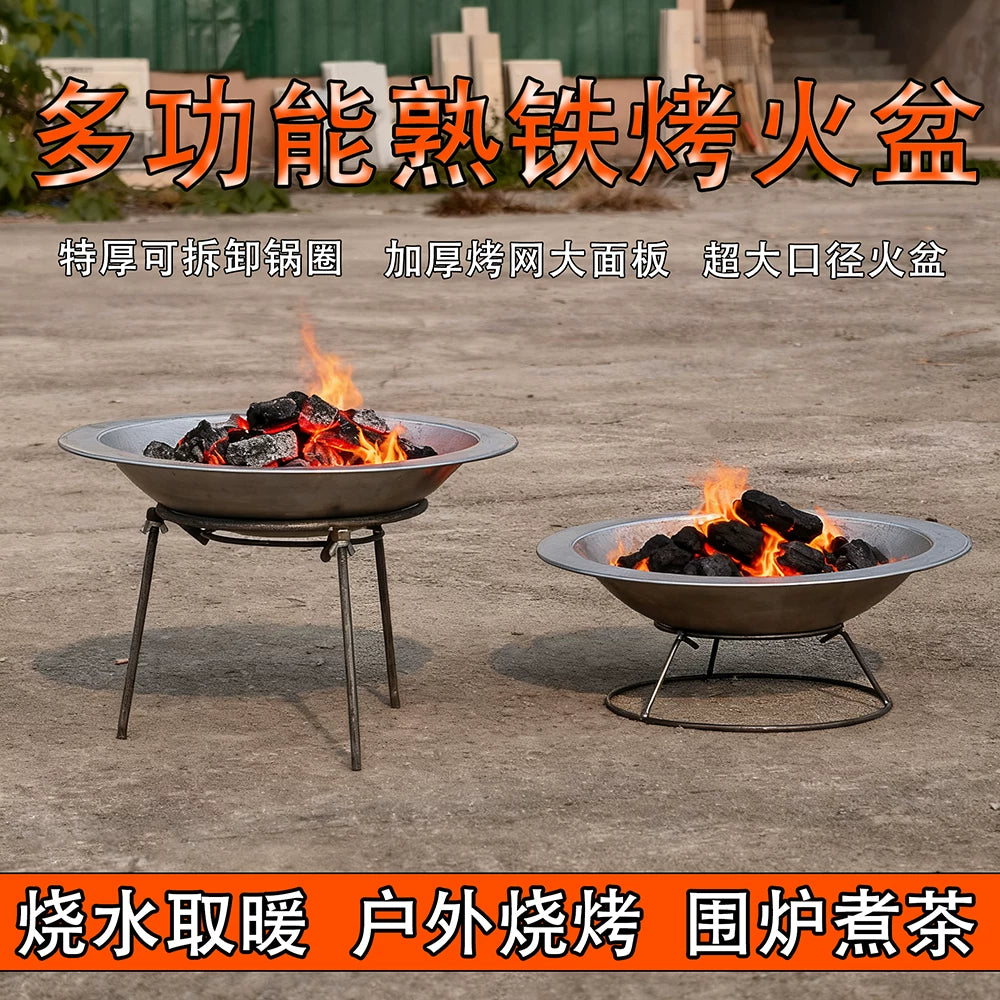 Outdoor Charcoal Brazier with Grill Rack for Camping and BBQ