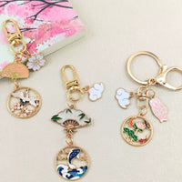 Japanese Koi & Crane Alloy Keychain with Mount Fuji Charm for Bags