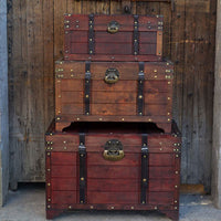 Vintage Wooden Storage Trunk with Lock, Decorative Coffee Table Chest for Home Decor and Organization