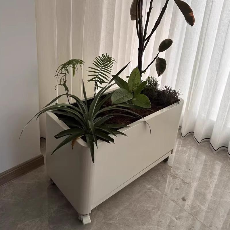Indoor Mobile Planter Box with Water Tray for Living Room Balcony Rooftop Terrace, Stainless Steel Wheels Outdoor Landscape Planting Box