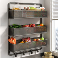 Wall-Mounted Kitchen Spice Rack with Vegetable Basket, Punch-Free Storage Organizer