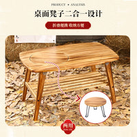 Solid Wood Foldable BBQ Table for Home Use, Multi-functional Outdoor Charcoal Grill and Warming Basin for Winter Tea Gatherings