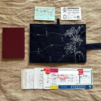 Embroidered Ramie Passport Holder Card Wallet with Buckle Closure