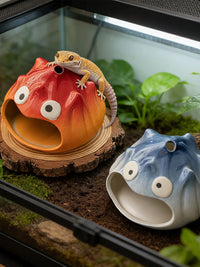 Ceramic Reptile Hideout Cave for Lizards, Geckos, Snakes, and Frogs - Terrarium Decor
