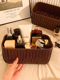 Ins Style Rattan Weave Storage Basket Desktop Cosmetic Mask Sundries Organizer Simple Living Room Storage Box