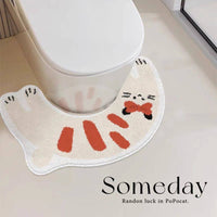 Cute Cat U-Shaped Toilet Mat Anti-Slip Splash-Proof Bathroom Faux Cashmere Absorbent Pad