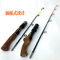 Ice Fishing Rod Winter Short Section Fiberglass Rod with Wood-like Handle for Raft and Lure Fishing