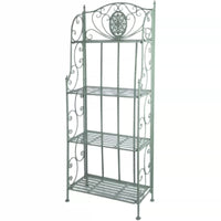 Multi-Tier Wrought Iron Folding Plant Stand with Hooks for Indoor/Outdoor Use