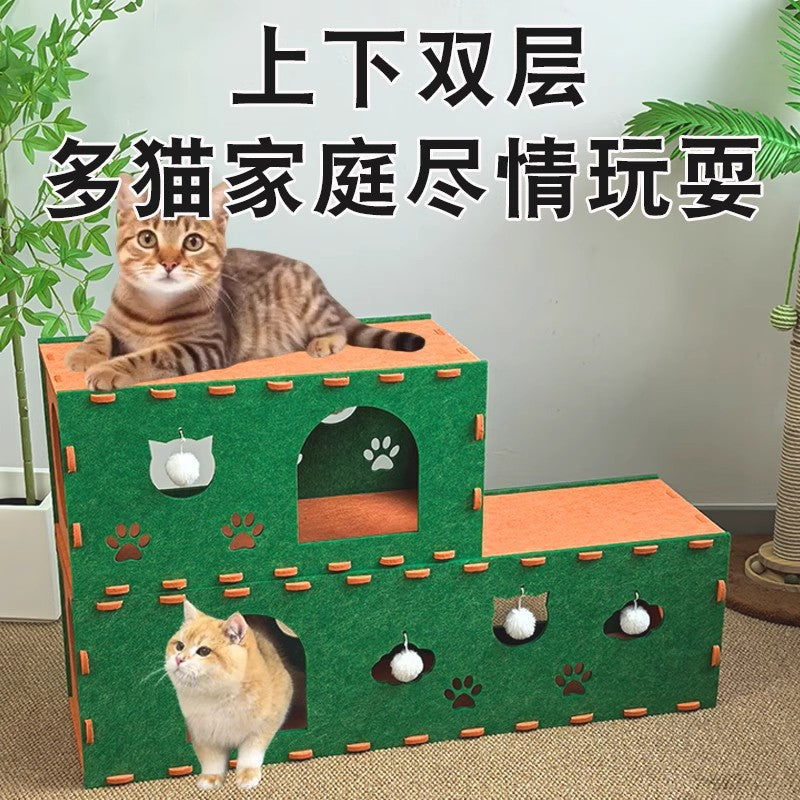 Felt Cat Tunnel Bed with Scratch Pad, Durable and Wear-Resistant, All-Season Cat Play Tunnel