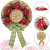 Sunflower and Bee Wreath for Front Door Decor, Artificial Straw Hat Floral Garland for Home Living Room