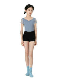 Girls' Mesh Splice Short Sleeve Ballet Leotard for Dance Practice