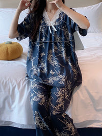 Women's Cotton Rayon Pajama Set Sweet Princess Style Anti-Bulge Short Sleeve Loungewear Plus Size