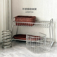 Stainless Steel Bathroom Countertop Storage Basket for Cosmetics and Toiletries