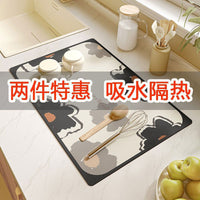 Kitchen Silicone Dish Drying Mat Heat Resistant Absorbent Table Mat Waterproof Oil-Proof Anti-Scald Easy Clean