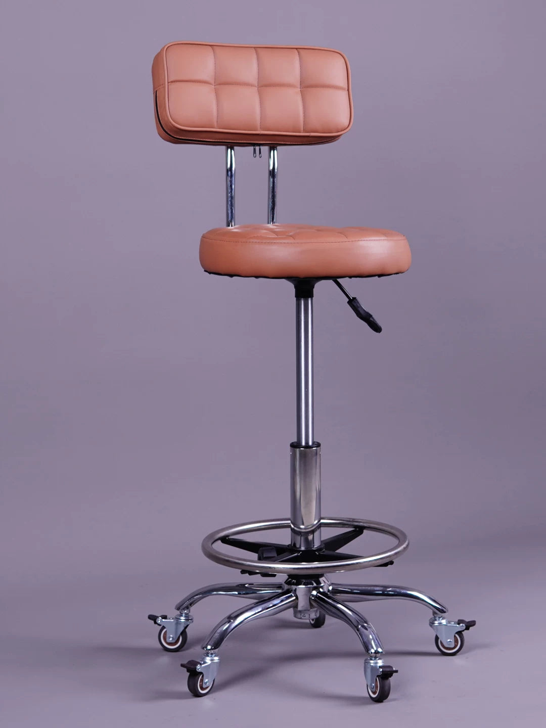 Adjustable Swivel Salon Stool with Wheels, Backrest, and Large Five-Claw Base for Hairdressers and Beauticians