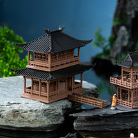 Miniature Ancient Chinese Pavilion Landscape Ornament for Aquariums and Bonsai