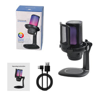USB Condenser Gaming Microphone with Pop Filter and RGB Lighting for PC Recording