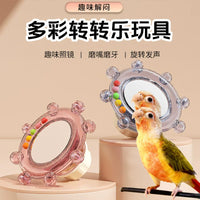 Parrot Mirror Toy with Rotating Bell for Cage Entertainment, Suitable for Small Birds like Peony and Cockatiel