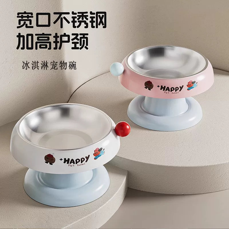 Elevated Stainless Steel Pet Bowl for Cats and Dogs, Non-Slip, Anti-Tipping, Neck Protection Food and Water Dish