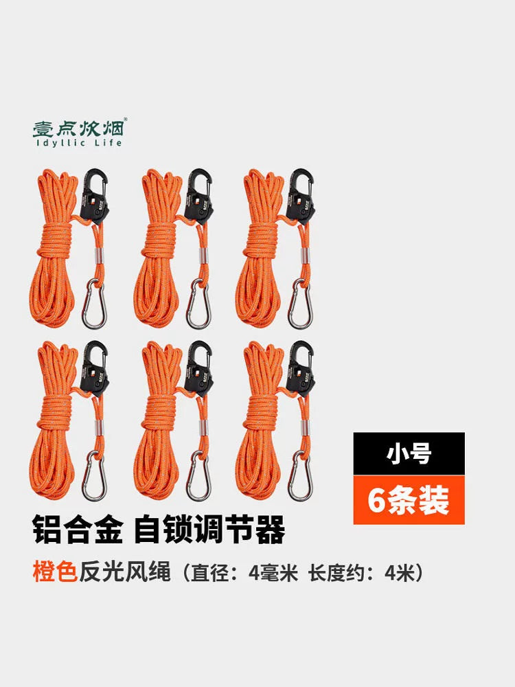 Self-Locking Windproof Tent Rope Adjuster with Reflective Guy Line and Carabiner for Outdoor Camping