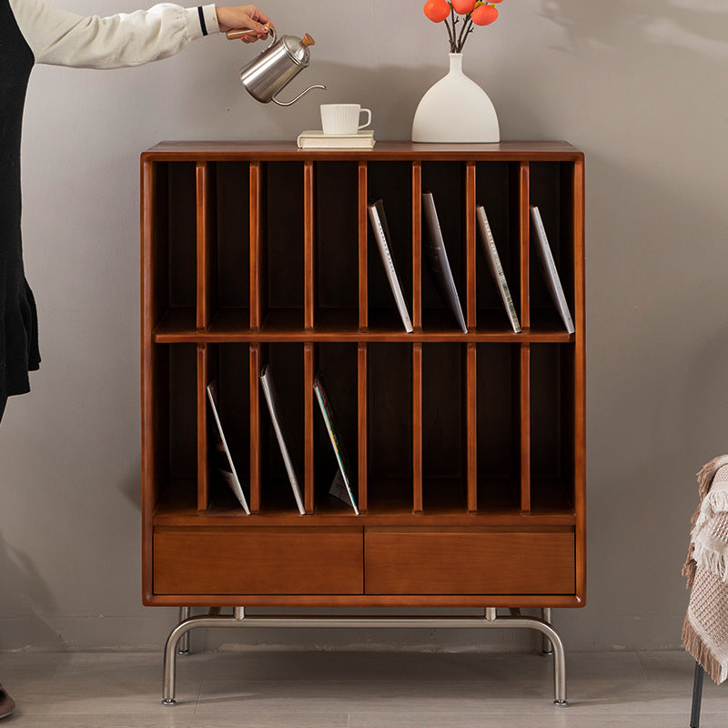 Mid-Century Solid Wood Record Cabinet Living Room Magazine Storage Nordic Small Apartment Sofa Side Table Bookshelf