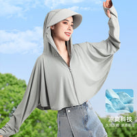 Women's Ice Silk Sun Protection Hoodie with Face Mask, UV Protection Lightweight Jacket for Summer