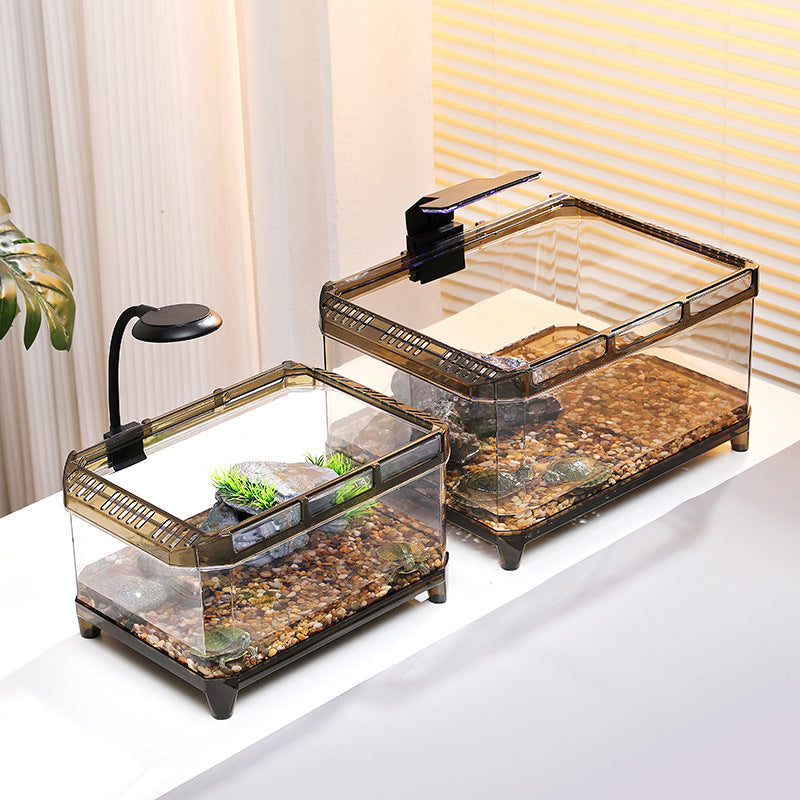 Turtle Tank with Basking Platform, Small Aquarium for Aquatic Pets, Plastic Turtle Habitat with Escape-Proof Ring