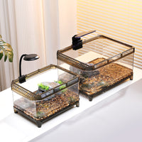 Turtle Tank with Basking Platform, Small Aquarium for Aquatic Pets, Plastic Turtle Habitat with Escape-Proof Ring