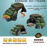 Reptile Basking Platform and Hideaway, Large Resin Tree Stump for Turtles, Lizards, Spiders, and Snakes