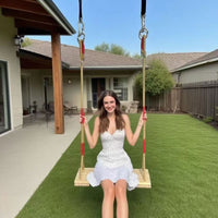 Adjustable Wooden Swing Seat for Backyard Garden Outdoor Play with Ropes