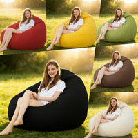 Cotton Linen Bean Bag Chair Cover with Inner Liner (Filler Not Included)