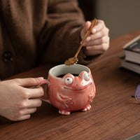 Creative Frog Ceramic Coffee Mug with Spoon, 280ml Novelty Animal Design Tea Cup for Office and Home