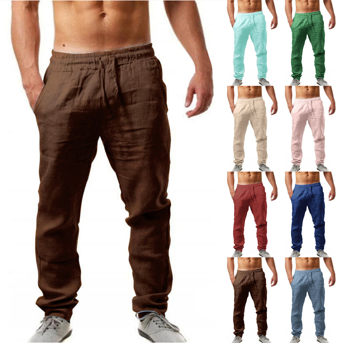 Men's Hip Hop Breathable Cotton Linen Loose Casual Sport Pants