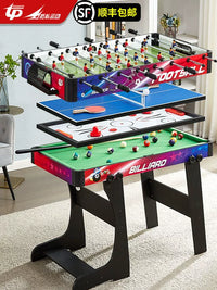 Kids Multi-functional Game Table 2-in-1 Foldable Foosball Billiards or 4-in-1 Air Hockey Table Tennis Solid Wood Activity Center