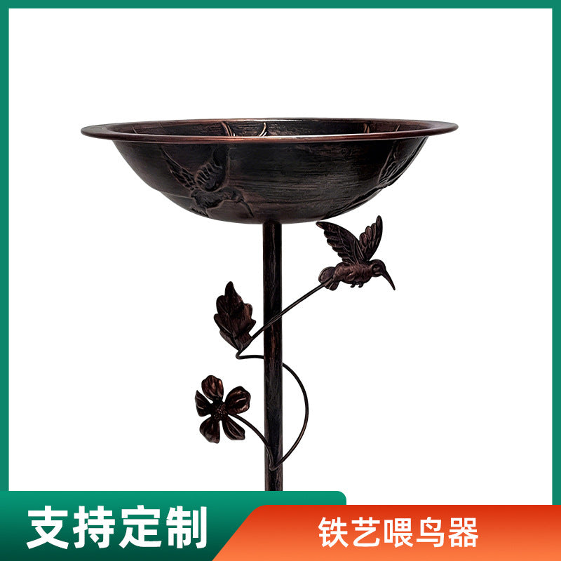 American Retro Antique Bronze Bird Feeder & Bath with Ground Stake for Garden Decoration