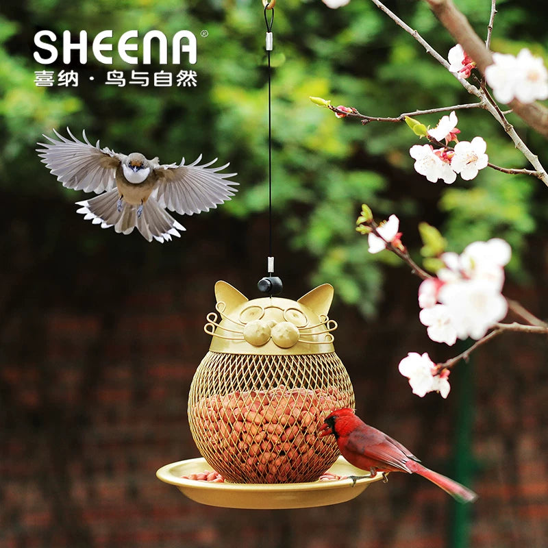 Lucky Cat Outdoor Hanging Bird Feeder for Garden and Balcony