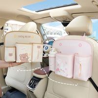 Cartoon Car Storage Bag Tulip Bear Rabbit Vehicle Trash Can Leather Print Multi-functional Hanging Organizer