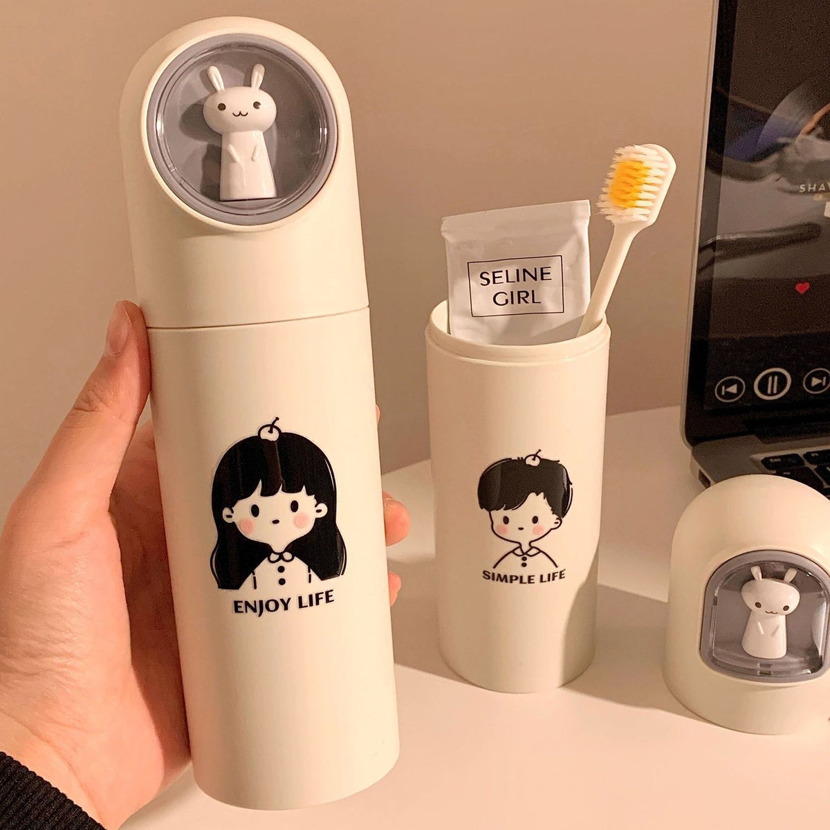 Portable Travel Mouthwash Cup Toothbrush Holder Storage Case for Couples