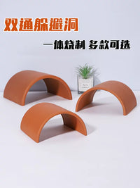 Natural Terracotta Reptile Hideout and Basking Platform for Turtles, Axolotls, and Fish Tanks
