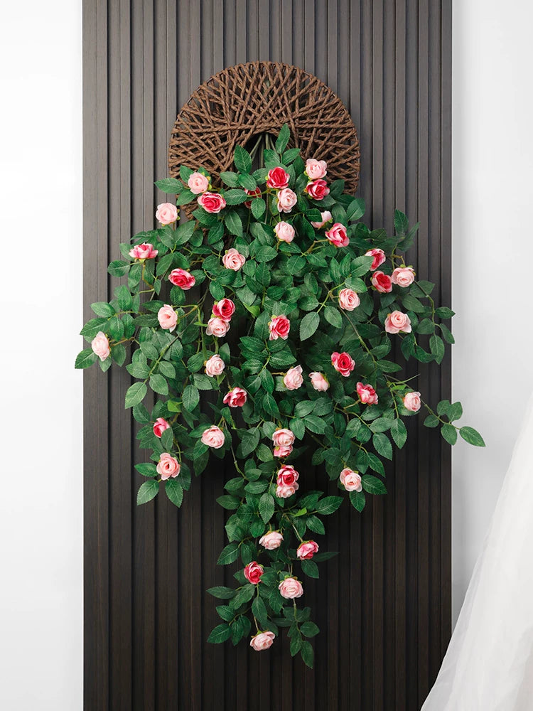 Artificial Flower Wall Decor with Hanging Planter for TV Background Wall