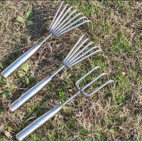 Stainless Steel Clamming Rake with Wooden Handle for Beachcombing and Gardening