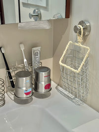 304 Stainless Steel Toothbrush Holder & Mouthwash Cup Organizer with Towel Basket, No-Drill Wall Mount