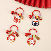 Japanese Lucky Cat Charm Keychain with Bell and Book Ring for Bags and Backpacks