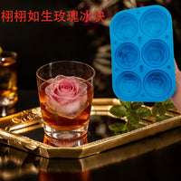 Silicone Ice Cube Tray Mold Food Grade 6-Cavity Rose and Sphere Ice Molds for Whiskey Cocktails